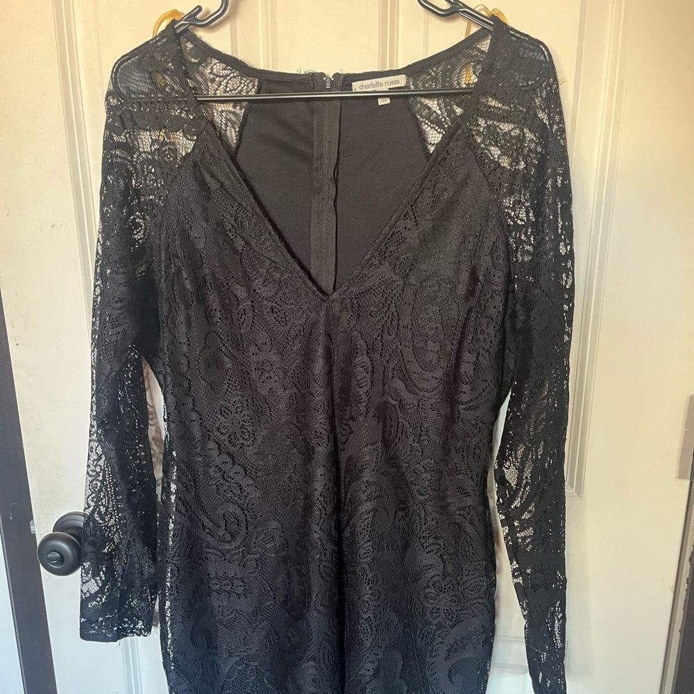 Large Charlotte Russe Lace Long Sleeve Dress - Black